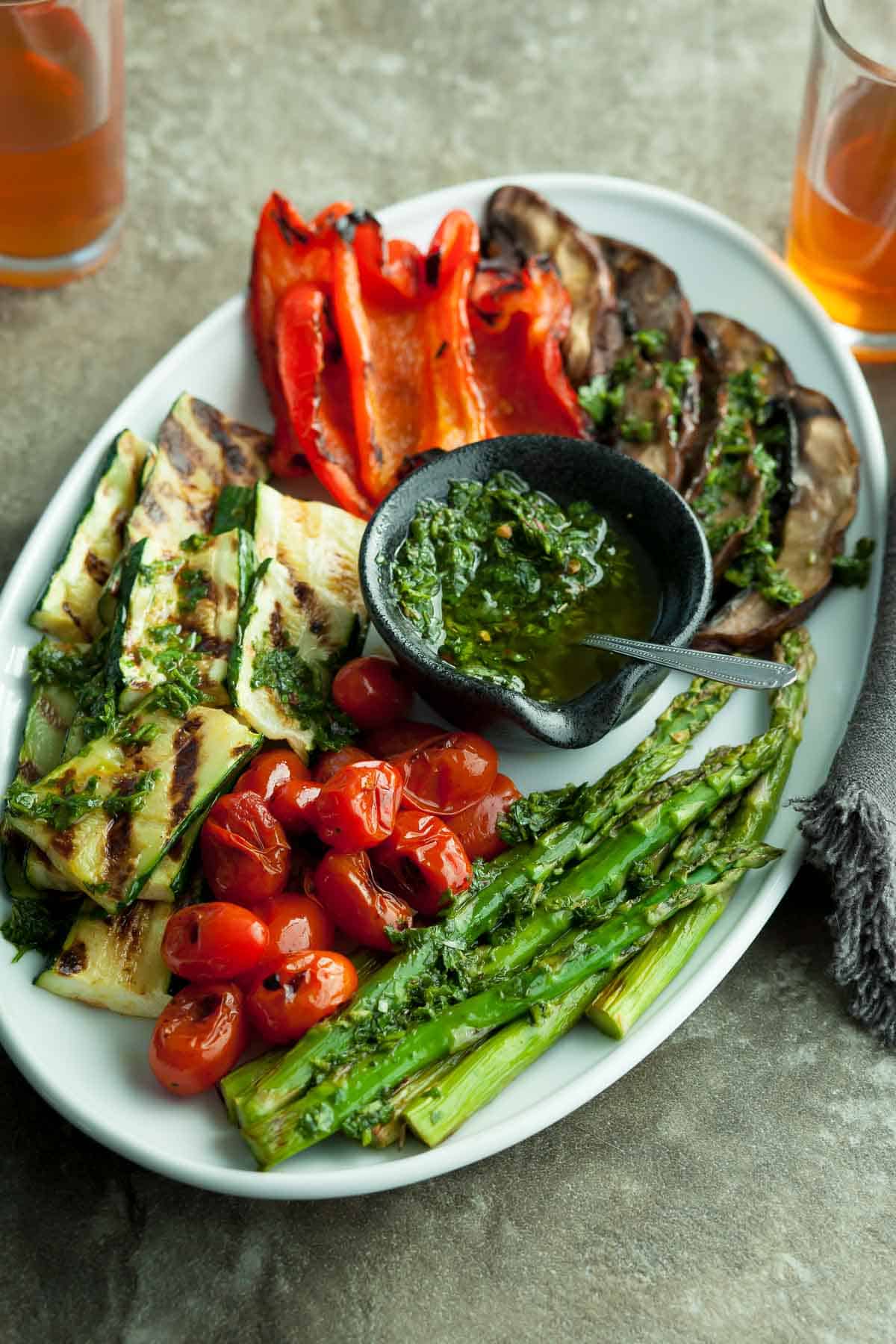 Chimichurri Vegetables arranged on platter