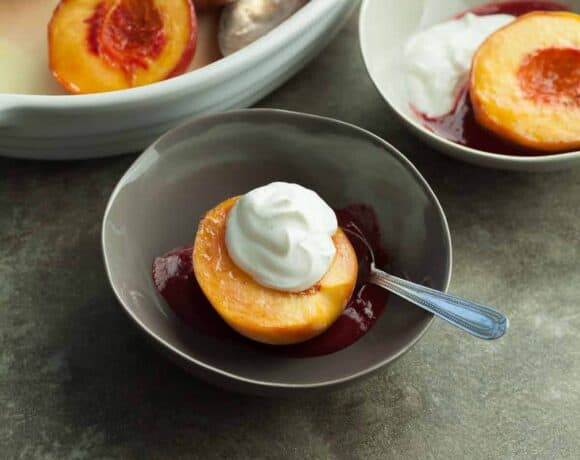 Lemon Roasted Peaches with Raspberry Sauce