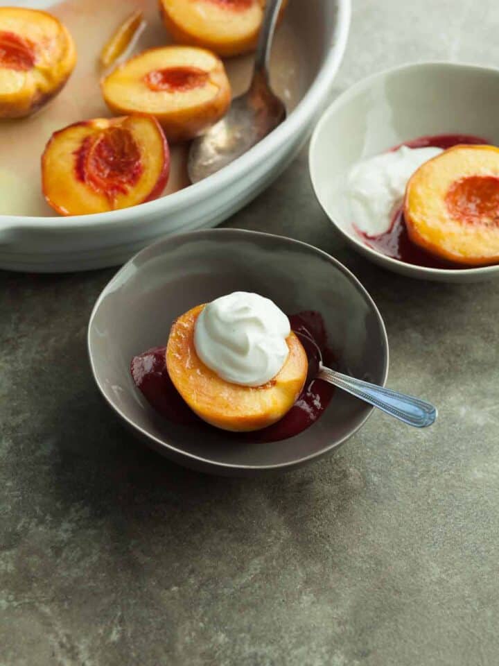 Lemon Roasted Peaches with Raspberry Sauce