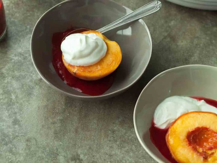 Lemon Roasted Peaches with Raspberry Sauce (Paleo)