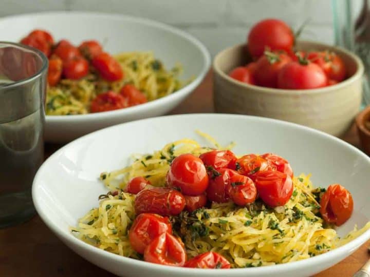 Garlic and Herb Spaghetti Squash with Roasted Tomatoes (Paleo, Vegan)