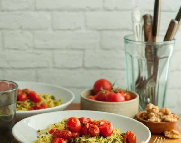 Garlic and Herb Spaghetti Squash with Roasted Tomatoes Recipe