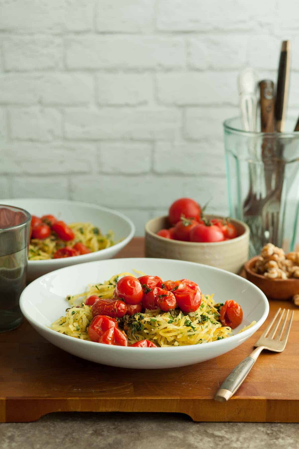 Spaghetti Squash with Cherry Tomatoes in Bowls 