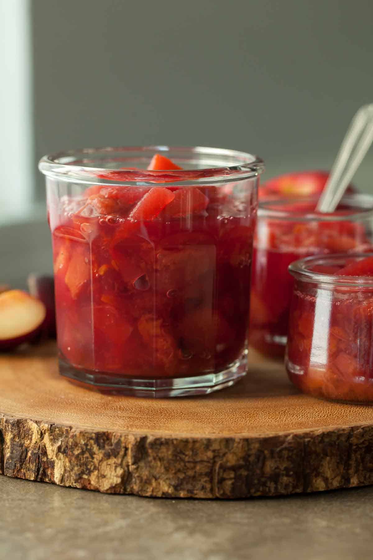 Plum Compote in Jam Jar Close Up