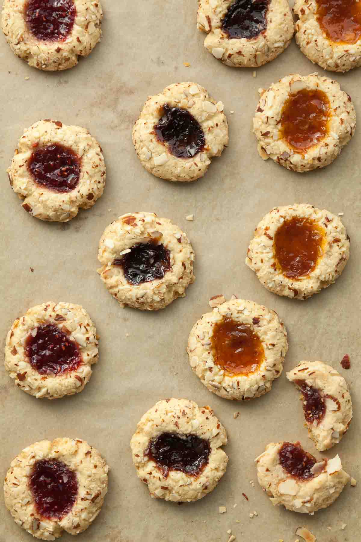 Gluten-Free Thumbprint Cookies on Baking Sheet