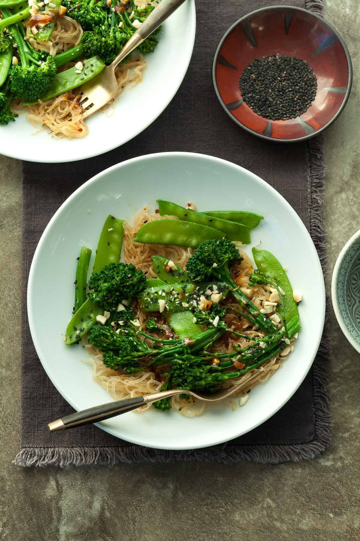 Kelp Noodle Stir-Fry on Plates