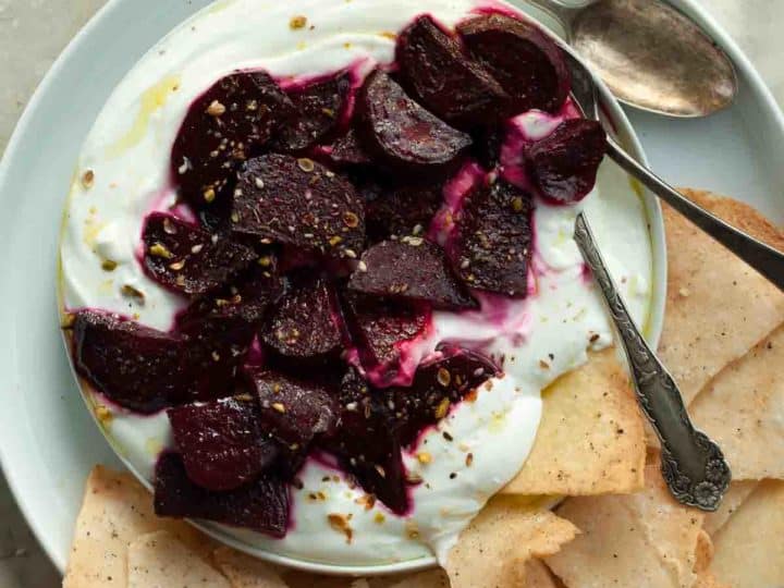 Honey Roasted Beets with Goat Cheese Yogurt Dip