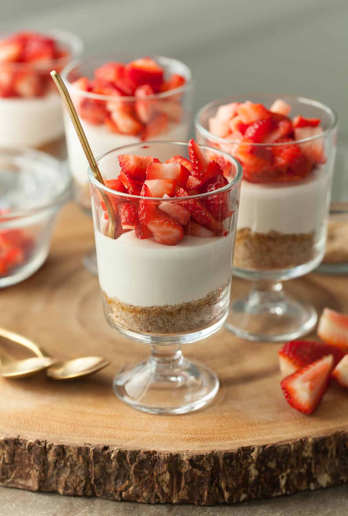 Strawberry Cheesecake Parfaits in Glasses with Spoon