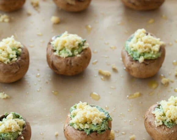 Gluten-Free Vegan Spinach Pesto Stuffed Mushrooms