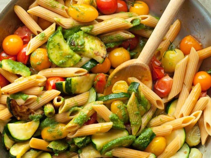 Gluten-Free Cherry Tomato and Zucchini Pesto Pasta Recipe