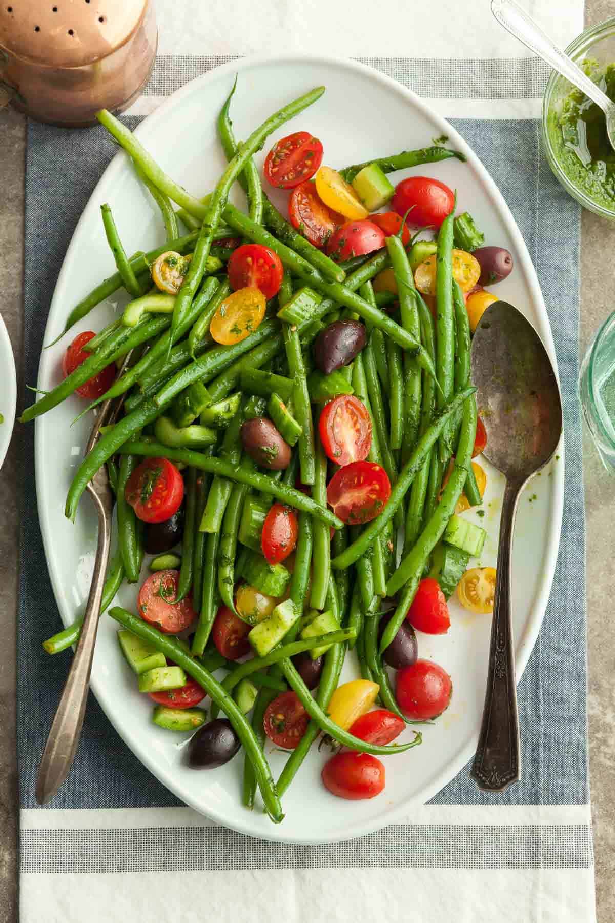 Green Bean and Cherry Tomato Salad on Serving Platter 