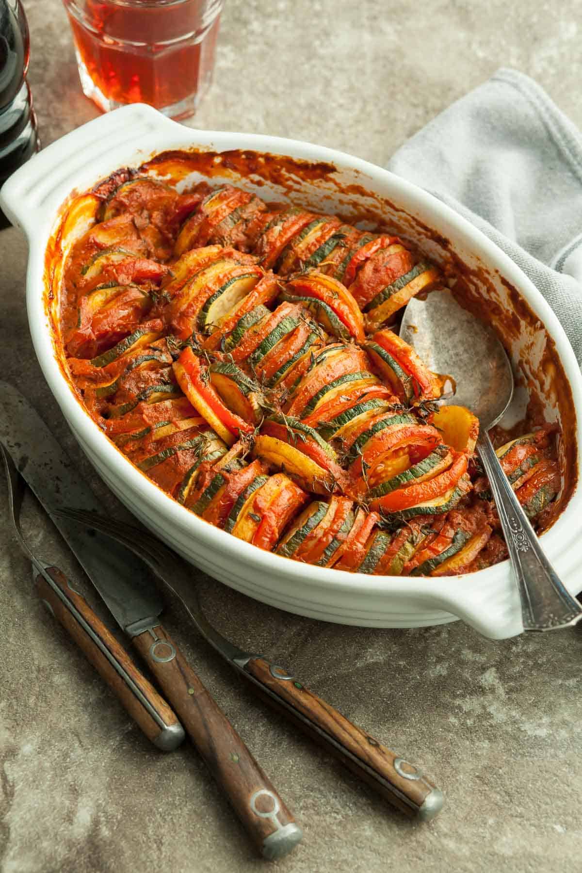 Tian Provençal in Casserole with Spoon