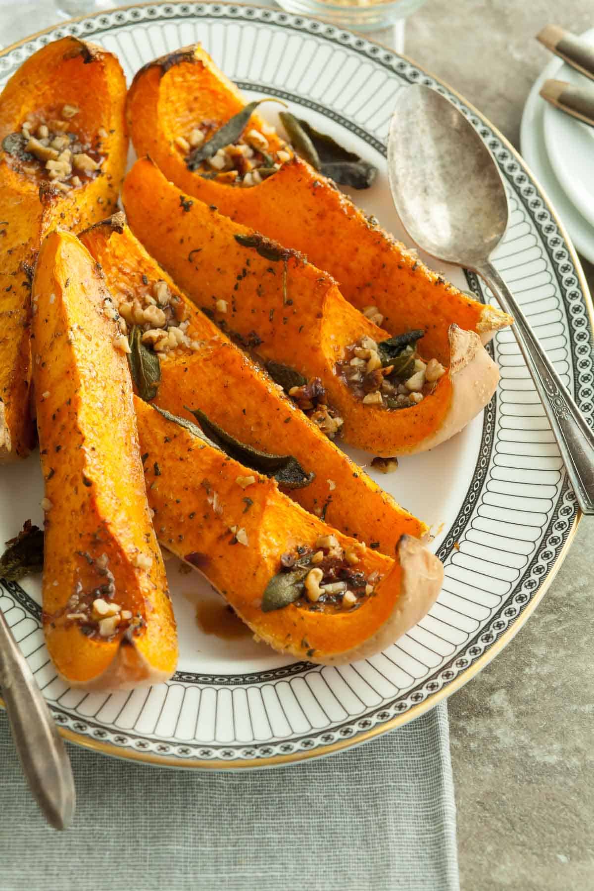 Sage Roasted Butternut Squash Wedges on Platter