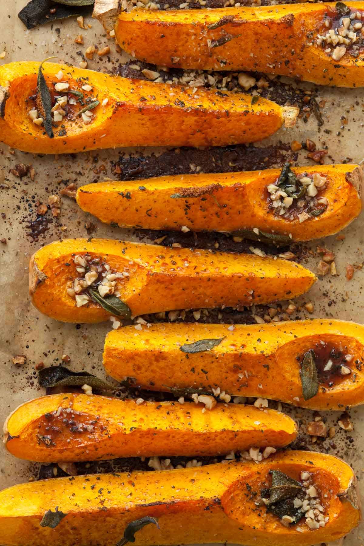 Sage Roasted Butternut Squash on Baking Sheet