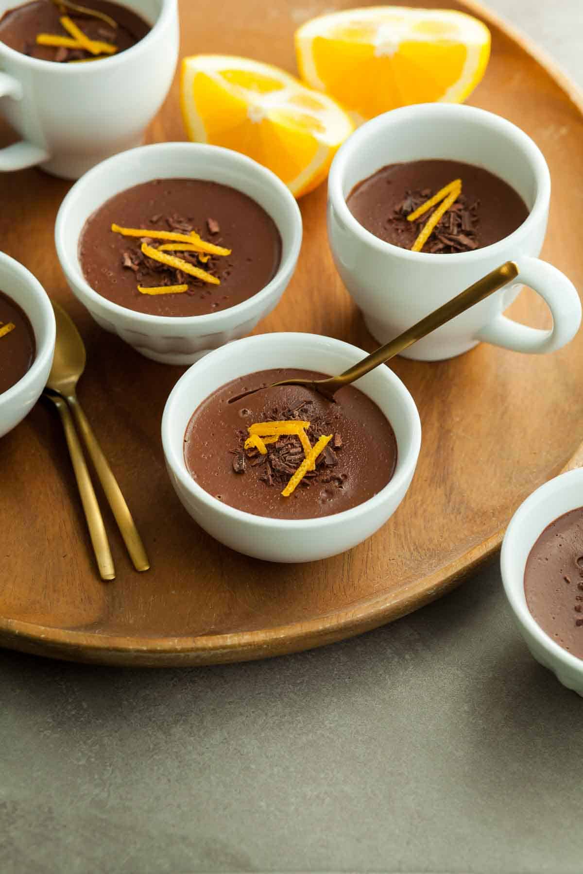 Vegan Chocolate Pots on Serving Platter