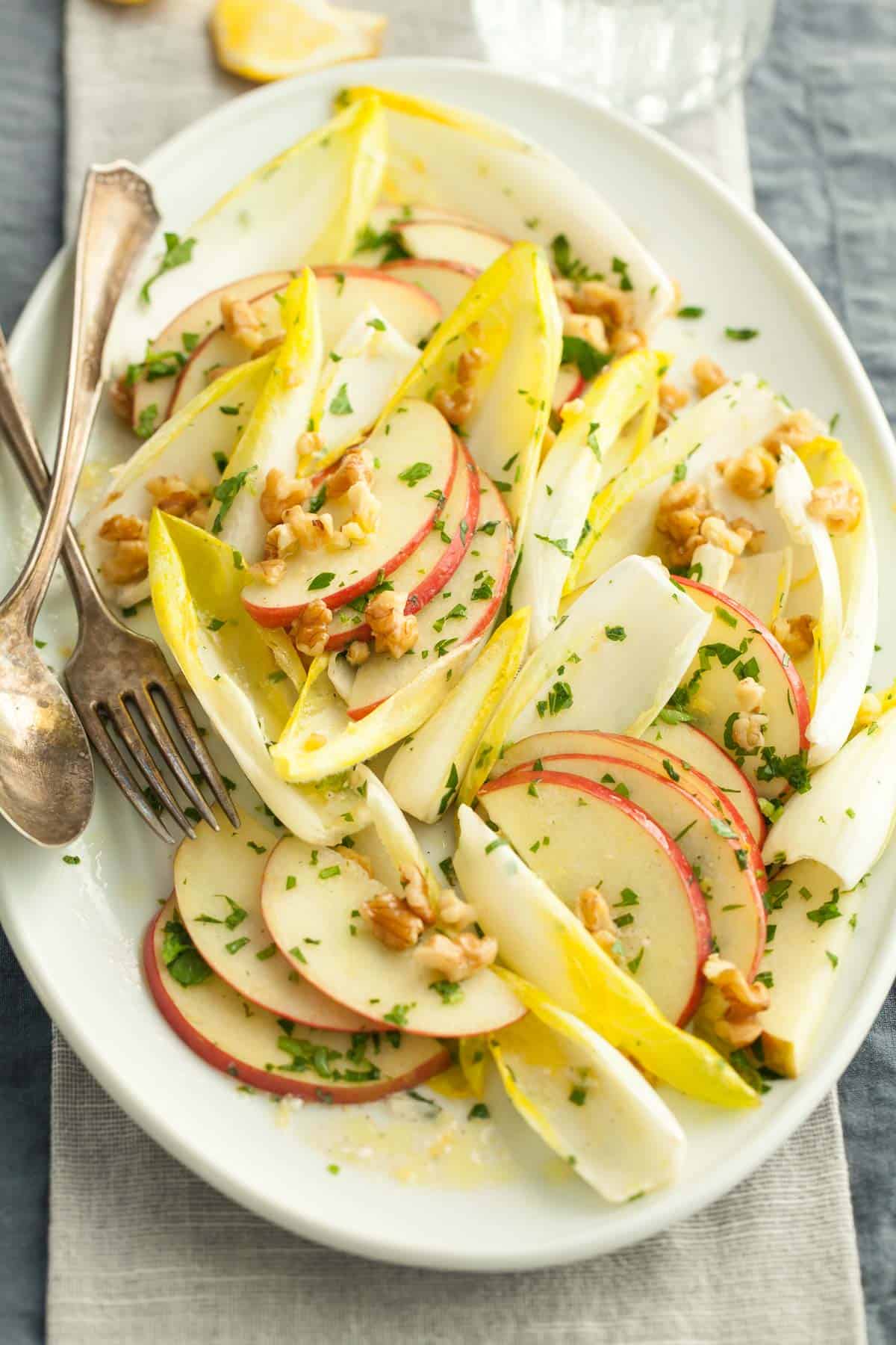 Belgian Endive Salad with Walnuts on Plate