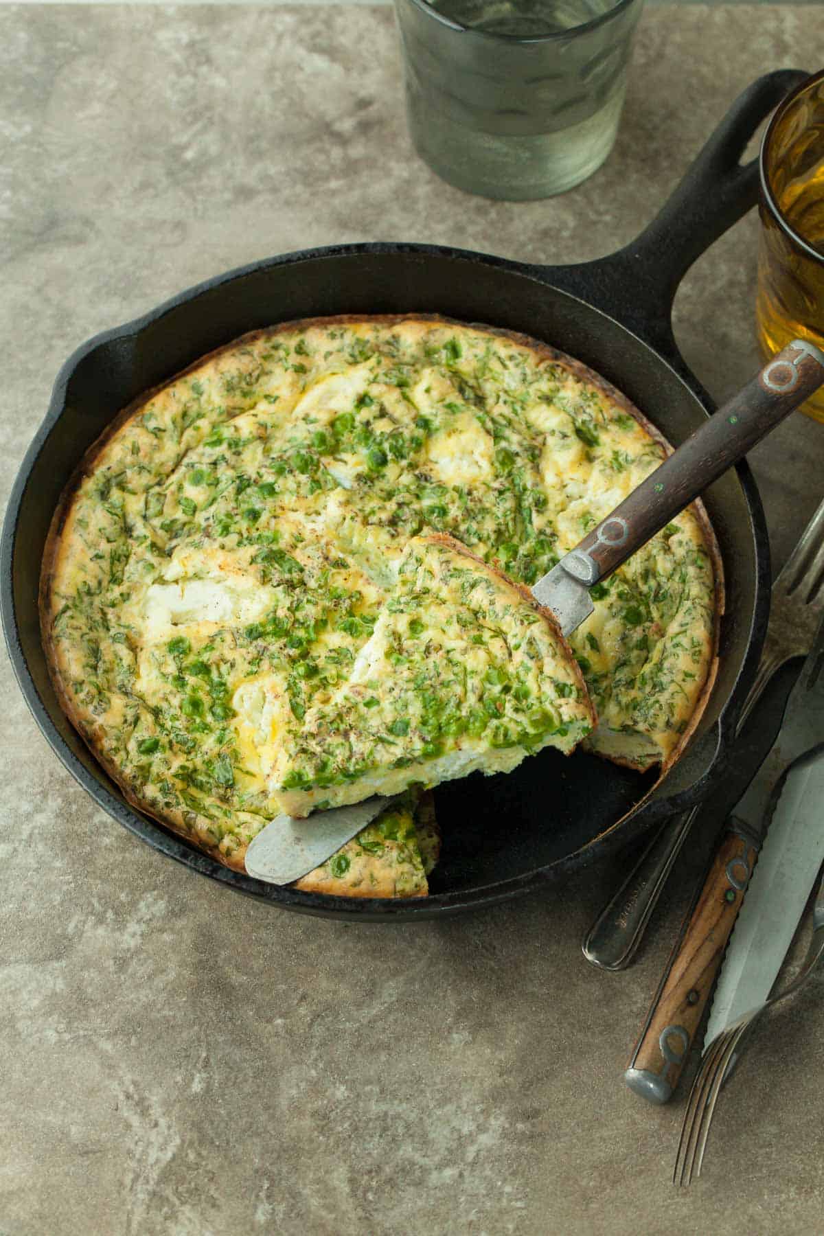 Goat Cheese Frittata Slice in Pan