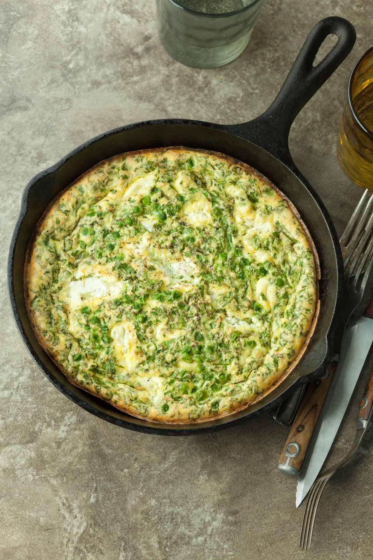 Goat Cheese and Herb Frittata in Cast Iron Skillet