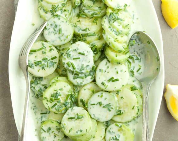 Cucumber Yogurt Salad on Serving Platter