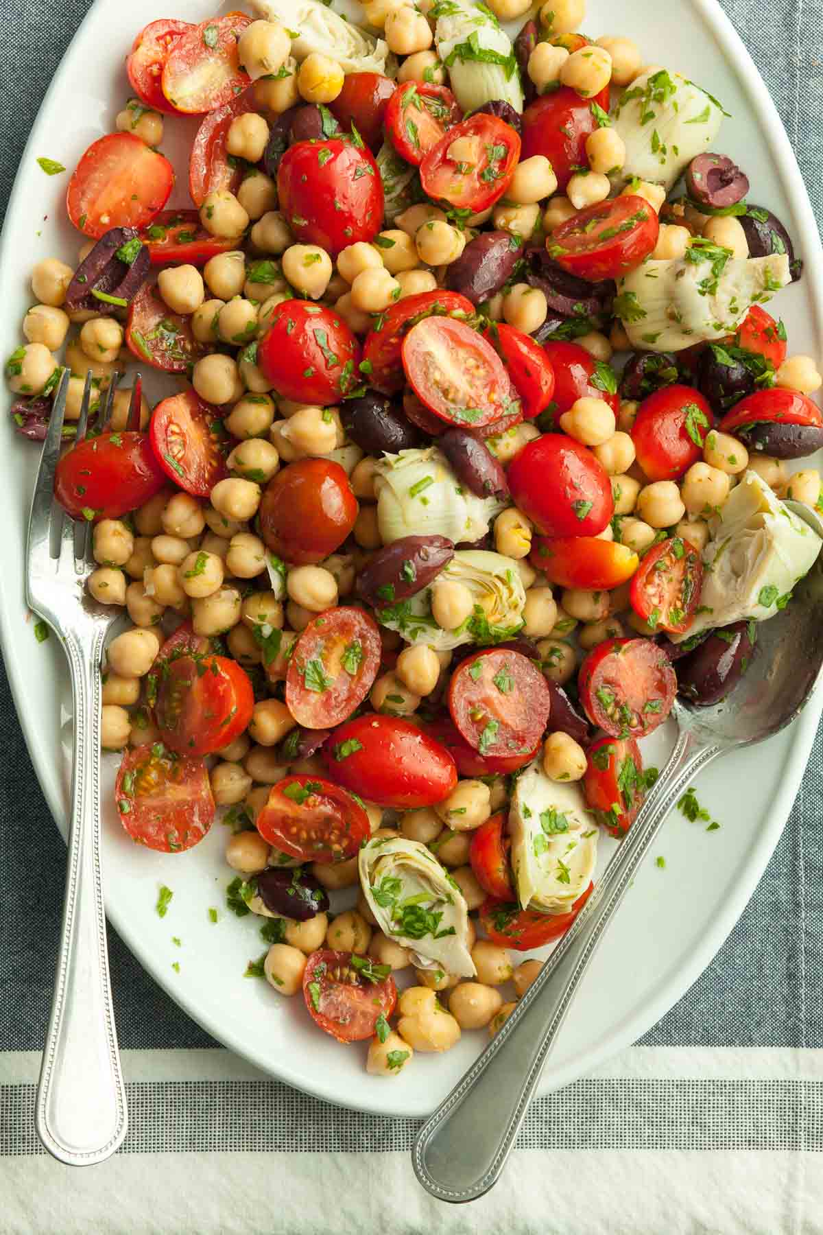 Mediterranean Chickpea Salad Close Up on Plate