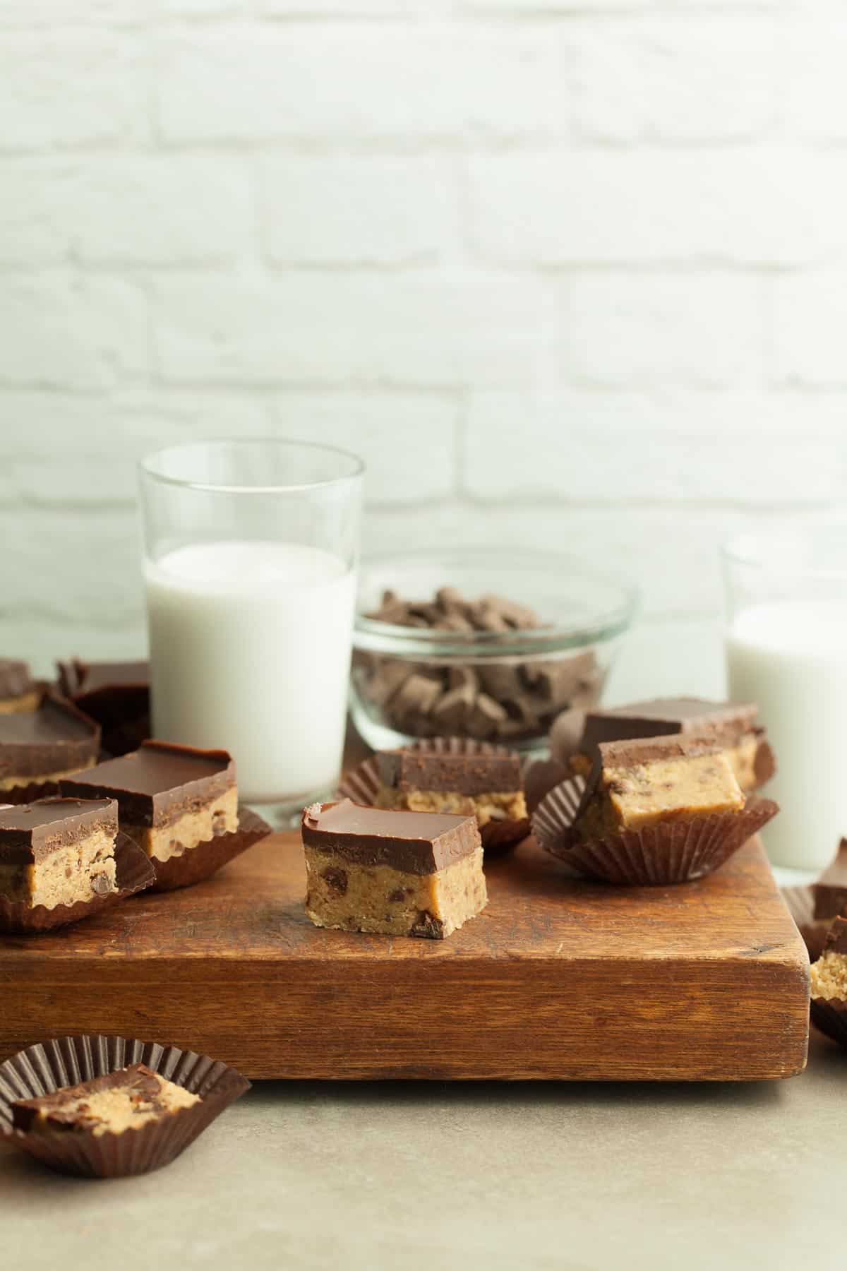 No Bake Cookie Dough Bites with glass of milk