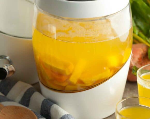 Golden Beet Kvass in Fermentation Jar close up