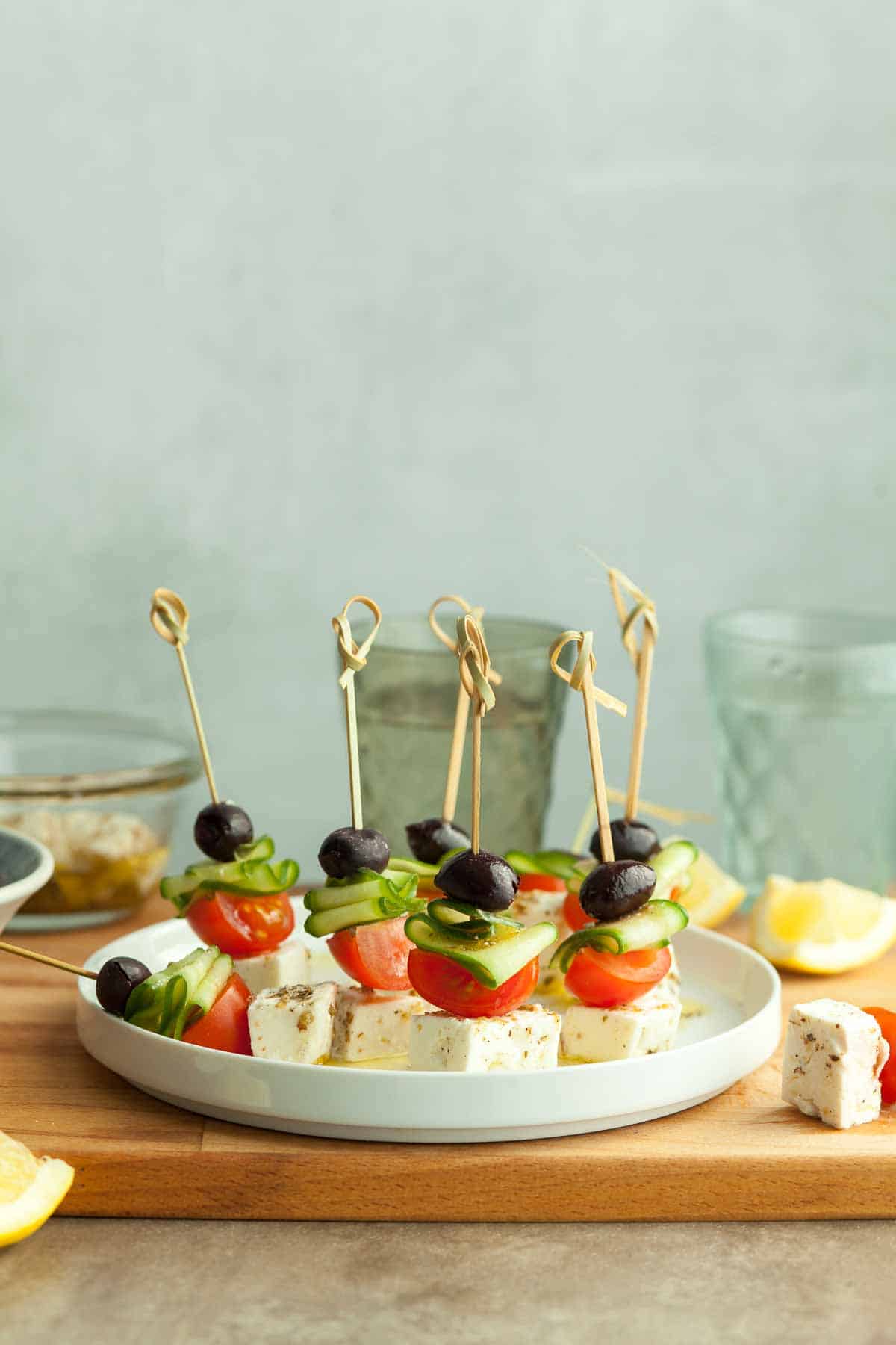 Greek Salad Skewers on Plate