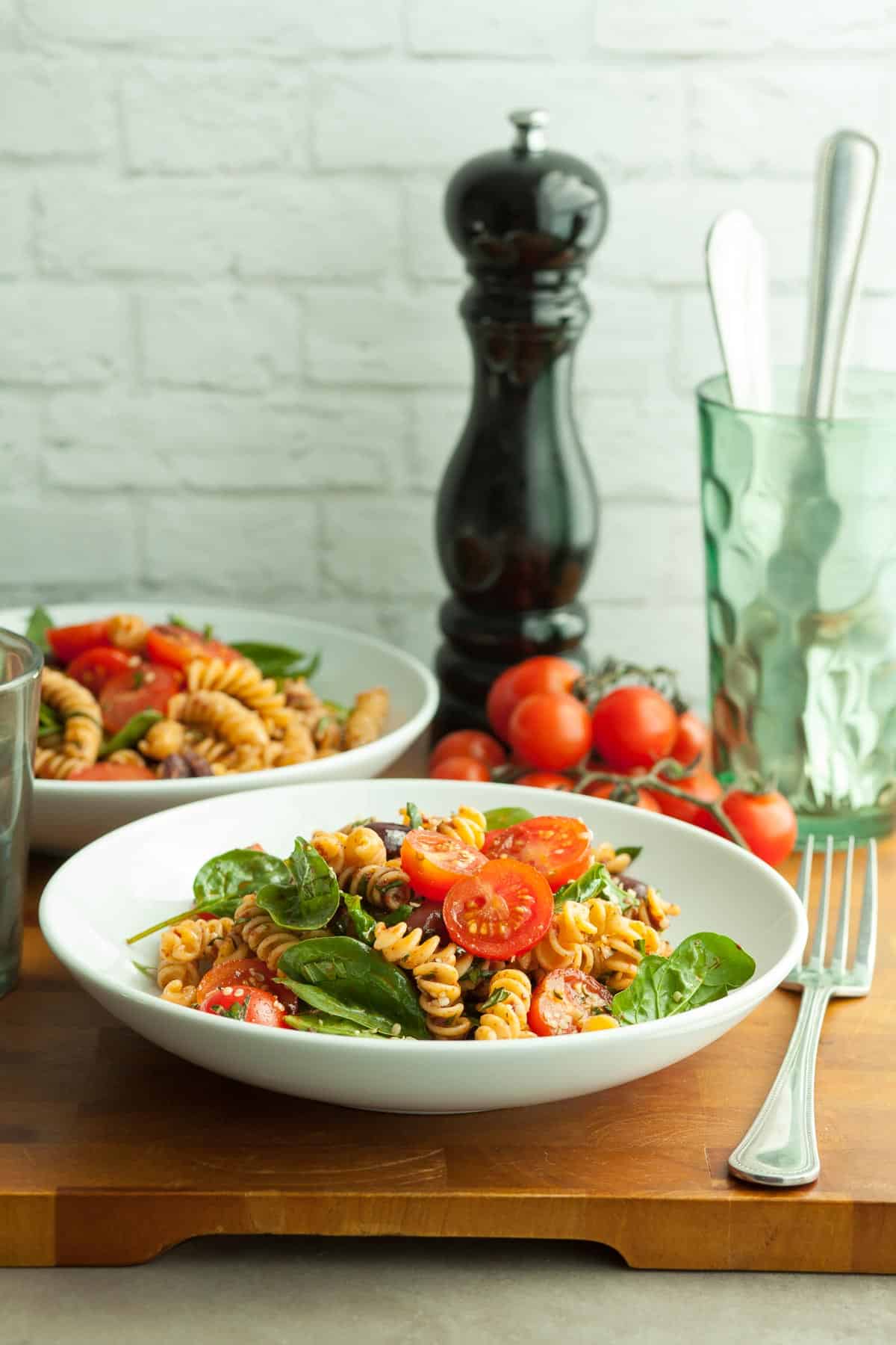 Sun-Dried Tomato Pasta Salad in bowls