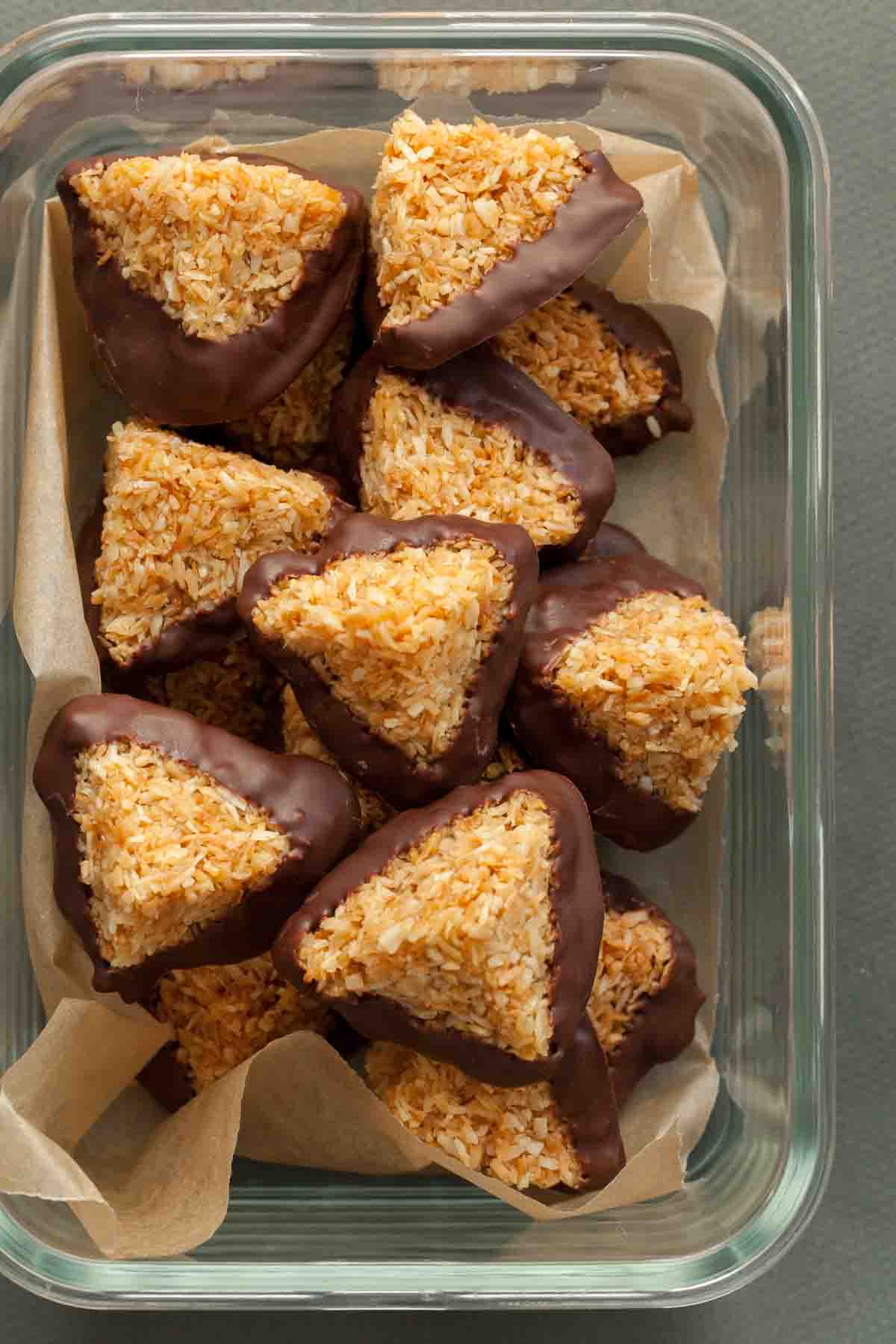 Chocolate Coconut Haystacks in Glass Container