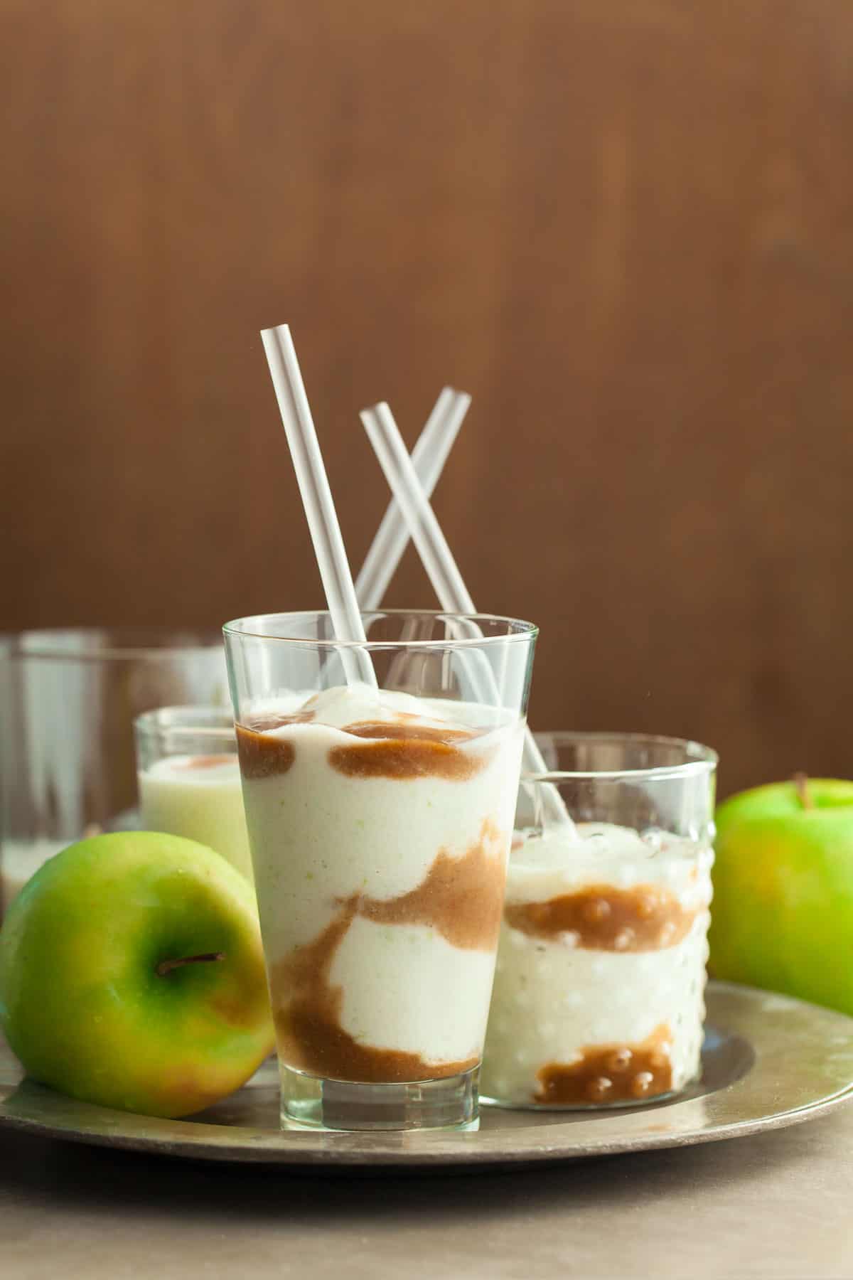 Caramel Apple Smoothie in Glasses with Straws