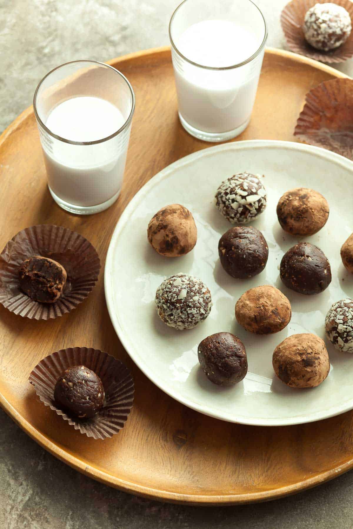 Chocolate Bliss Balls on Serving Tray
