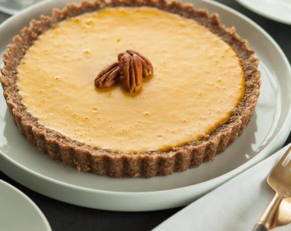Ginger Carrot Pie Close Topped with Pecans