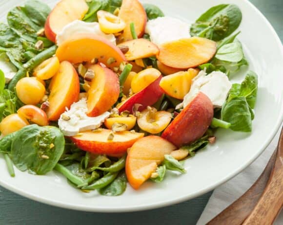 Peach Salad with Basil Close Up