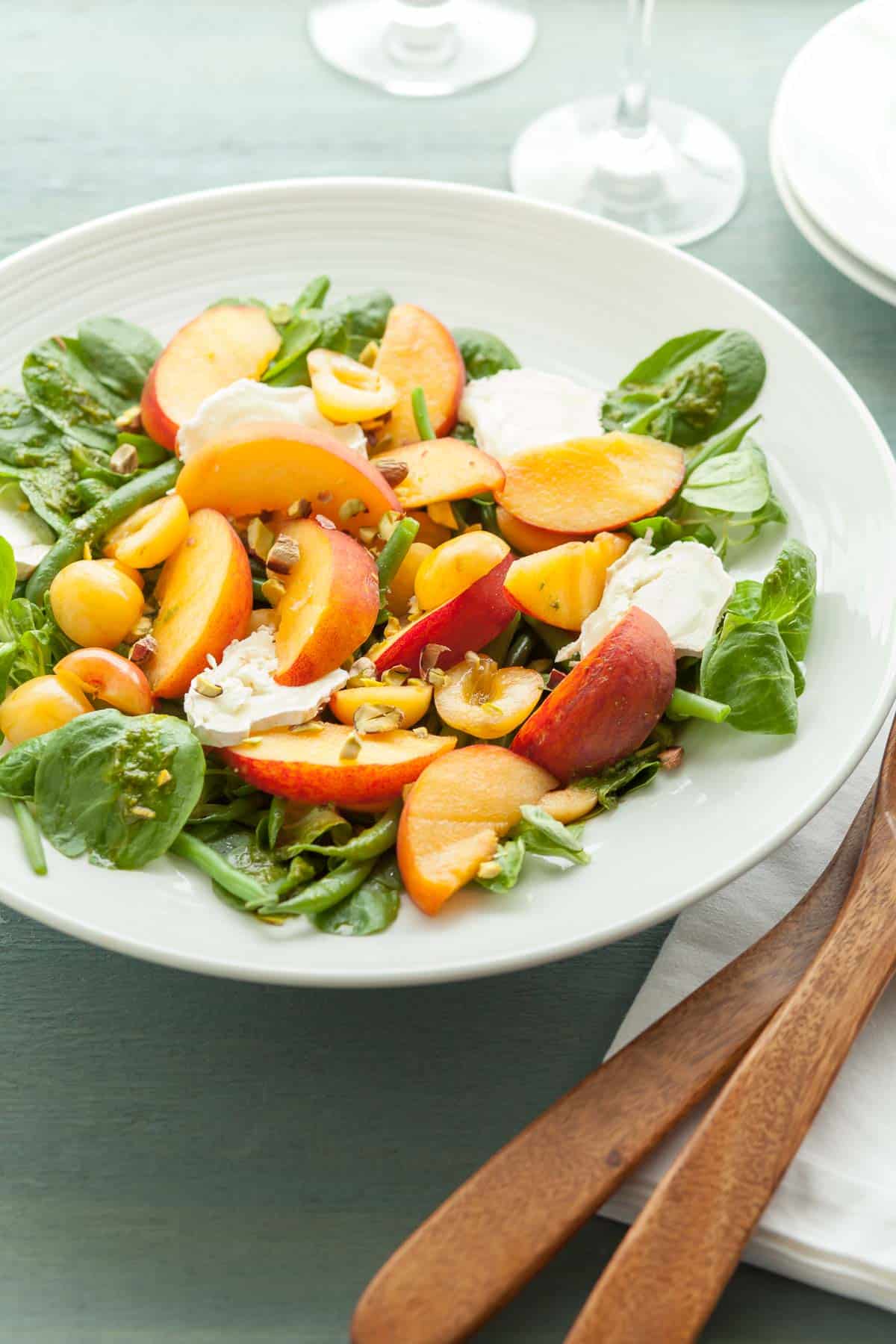 Peach Salad with Basil Close Up