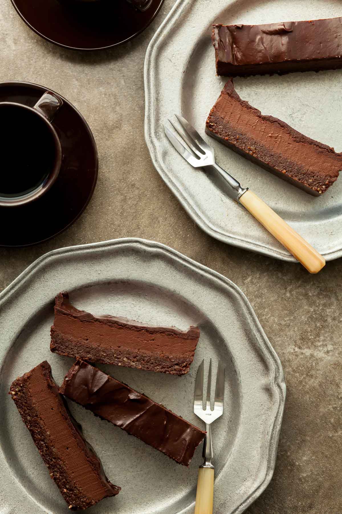 Peppermint Silk Brownie Bar Slices on Serving Plates