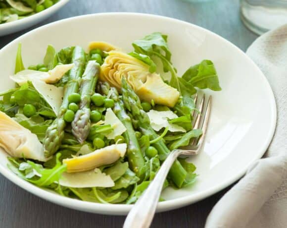 Spring Asparagus Salad in Bowl with Fork