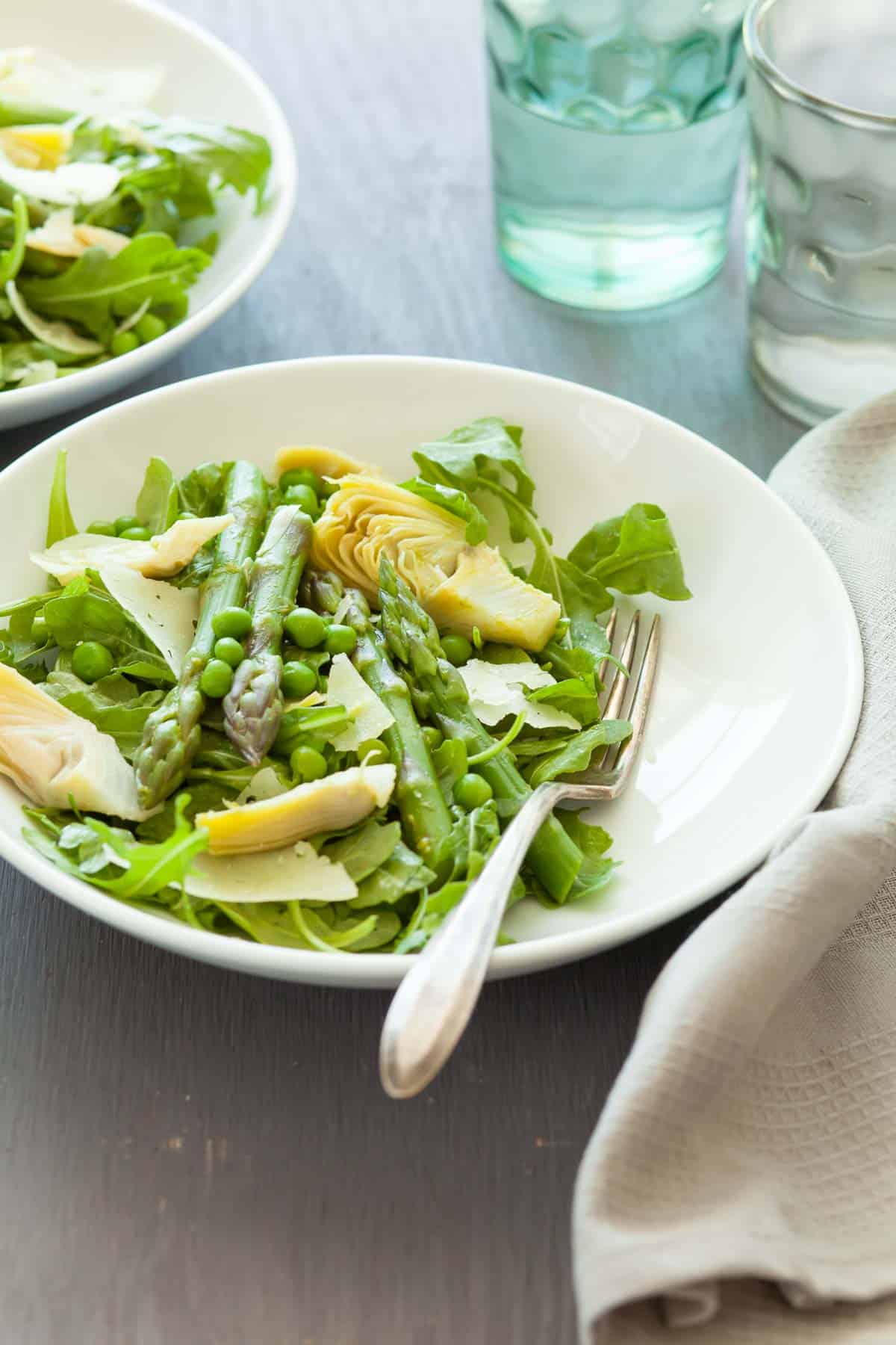 Spring Asparagus Salad in Bowl with Fork