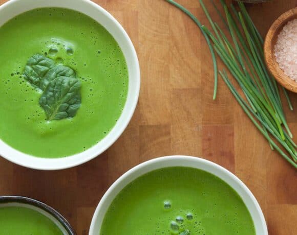 Vegan Greens Soup in Bowls Top View