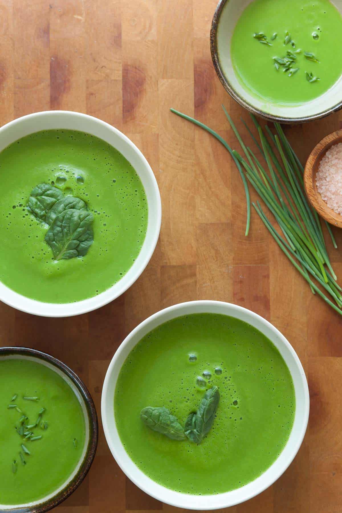 Vegan Greens Soup in Bowls Top View