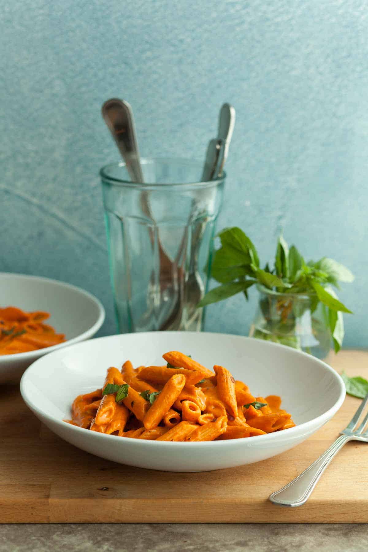 Vegan Red Pepper Pasta in dish