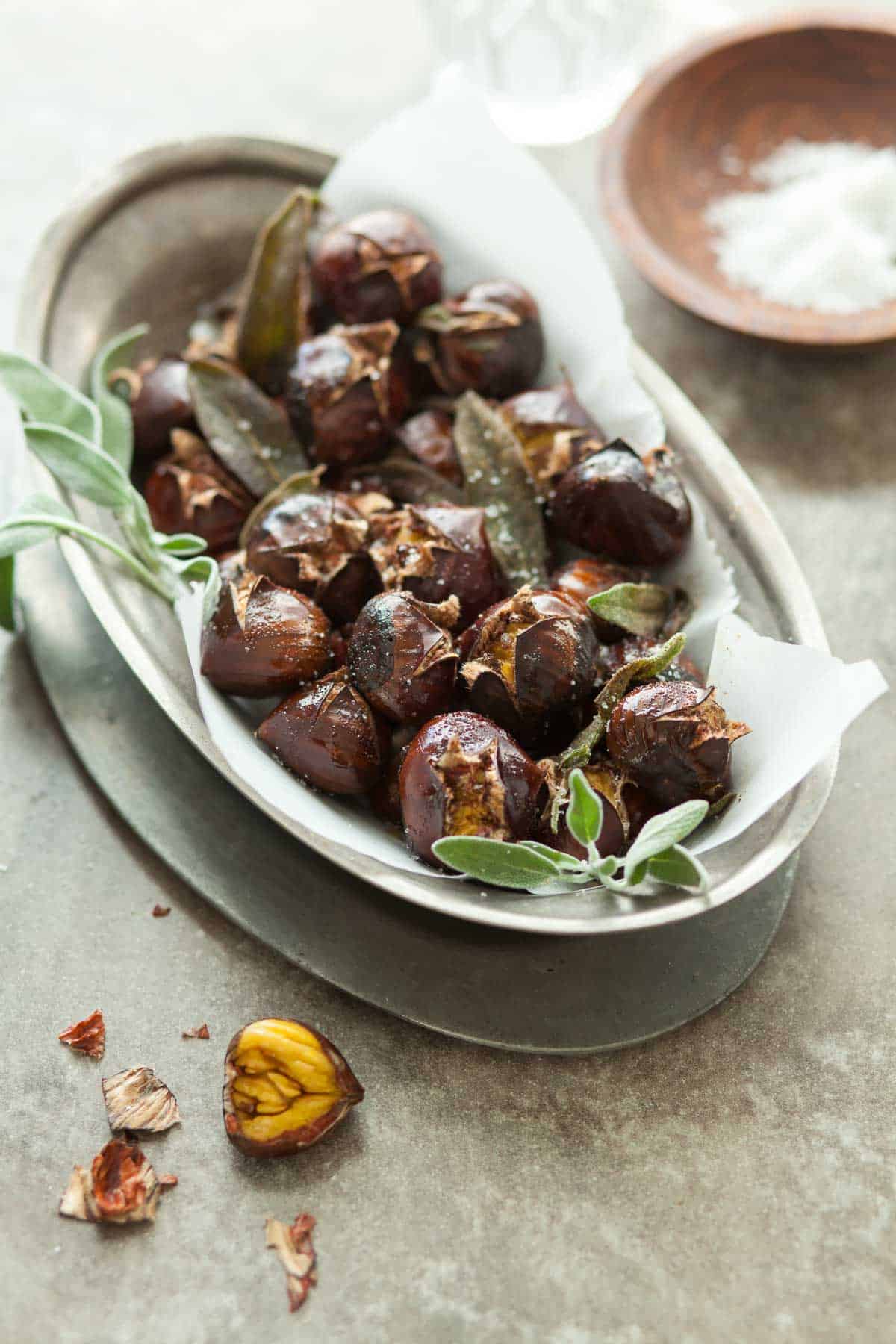 roasted chestnuts in serving dish