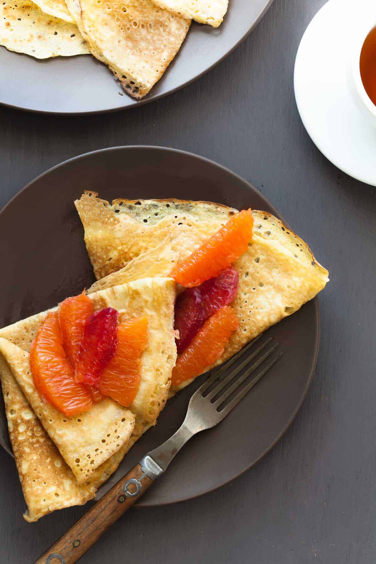 gluten free crepes topped with citrus