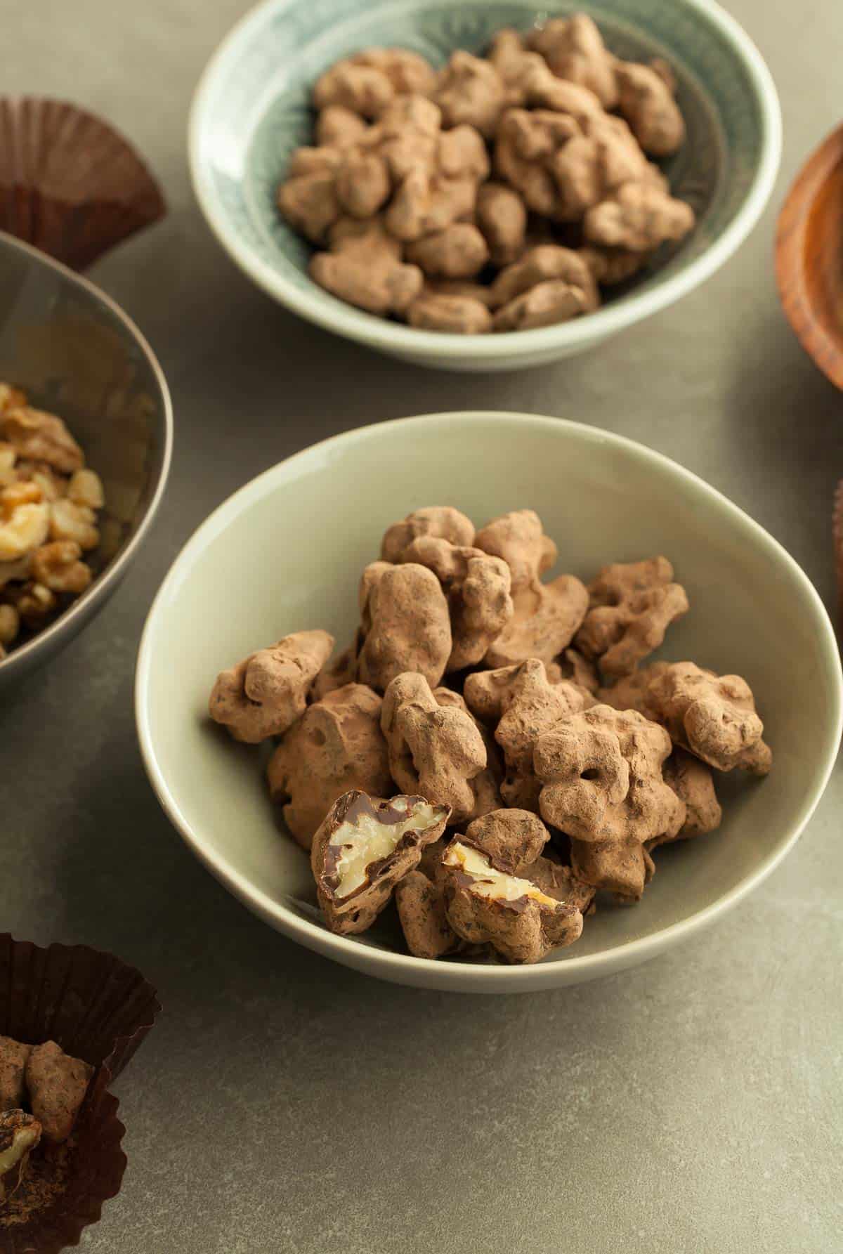 Chocolate Covered Walnuts in Serving Dish