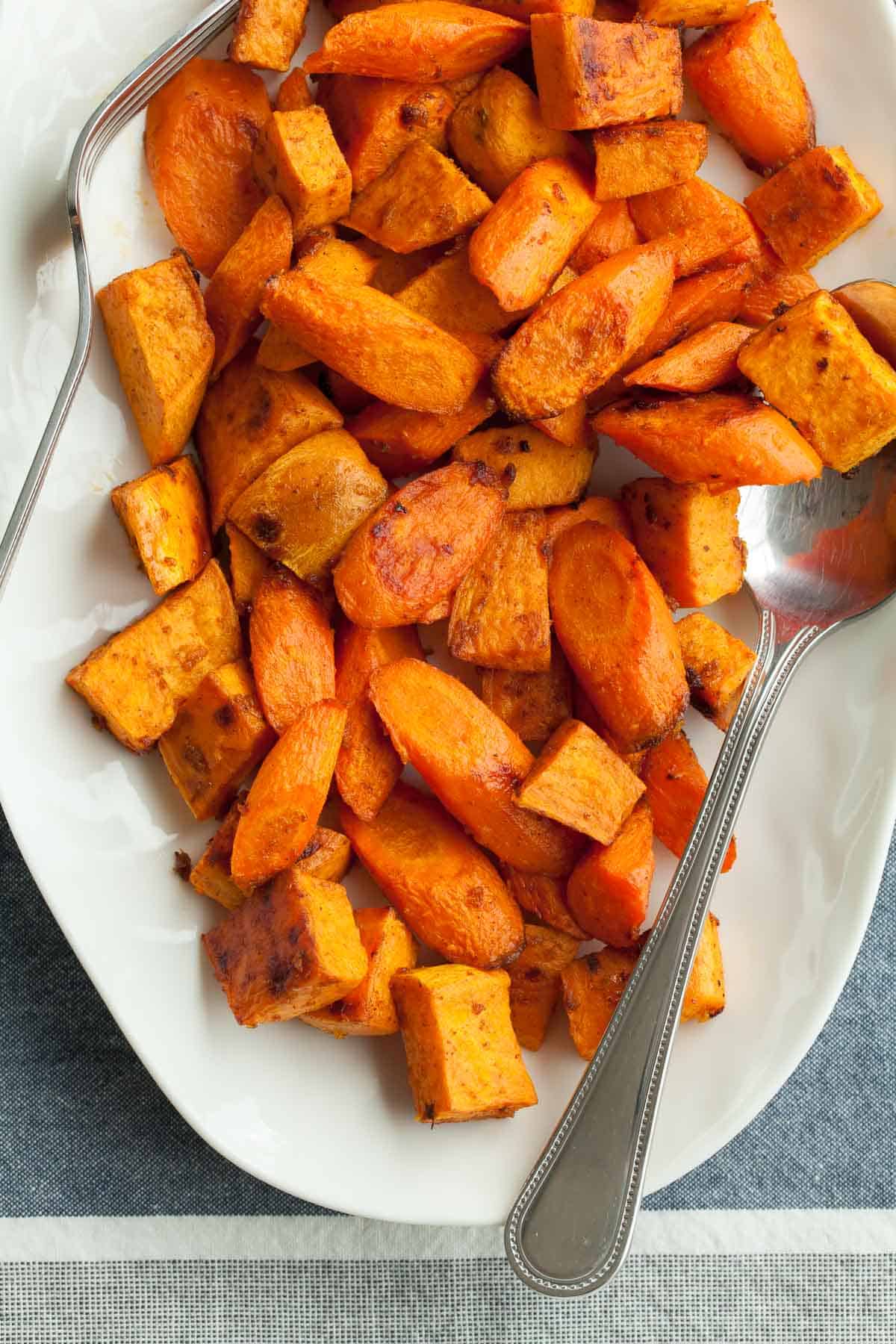 Roasted Sweet Potatoes and Carrots Close Up