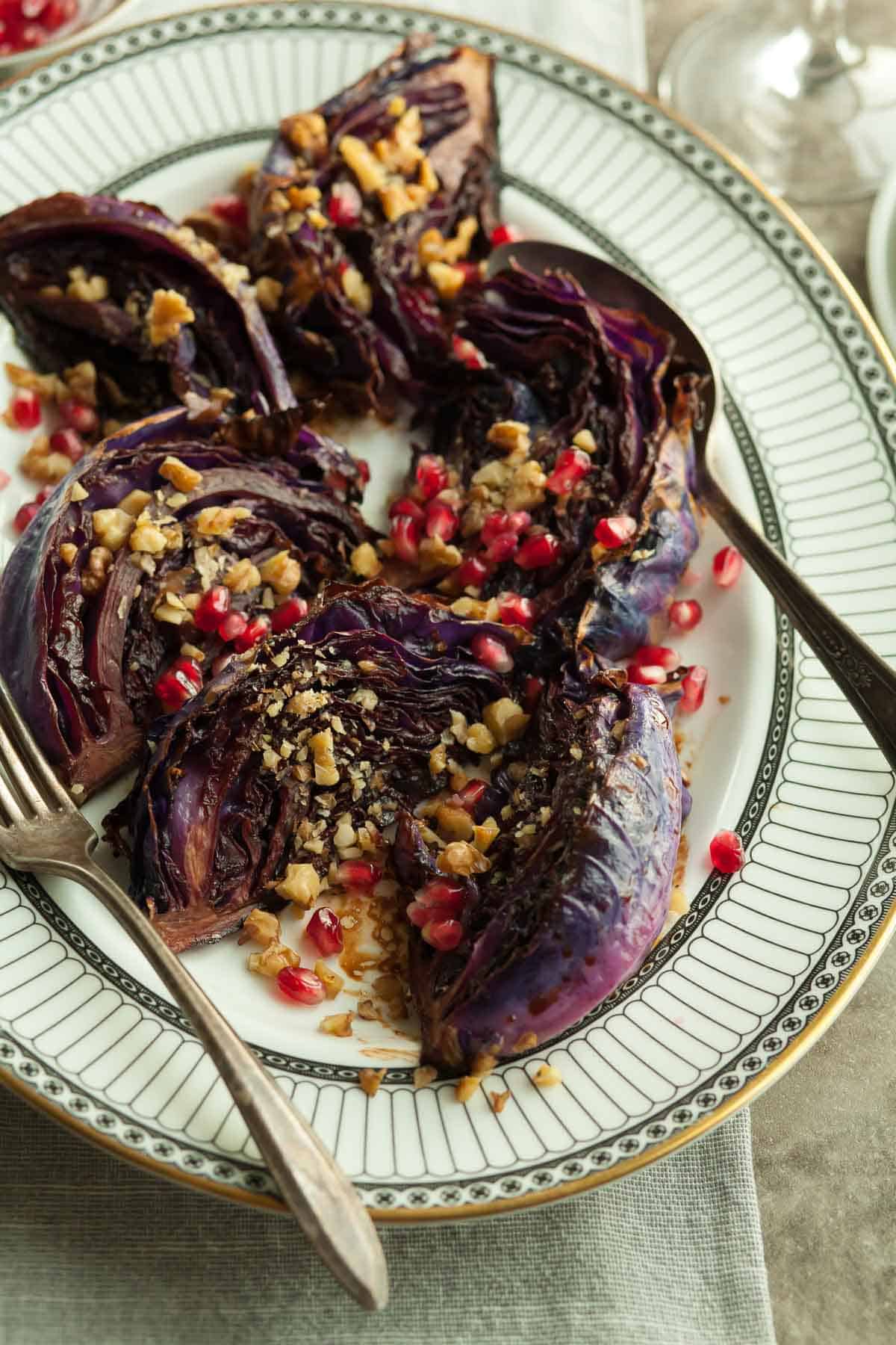 Roasted Red Cabbage Wedges on Serving Plate