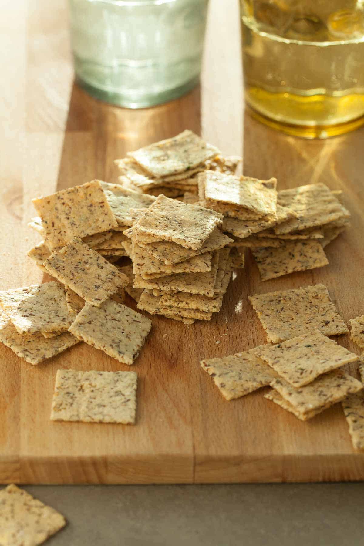 Almond Flour Crackers on Wood Board