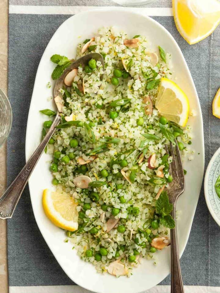 Lemon Cauliflower Rice on Platter