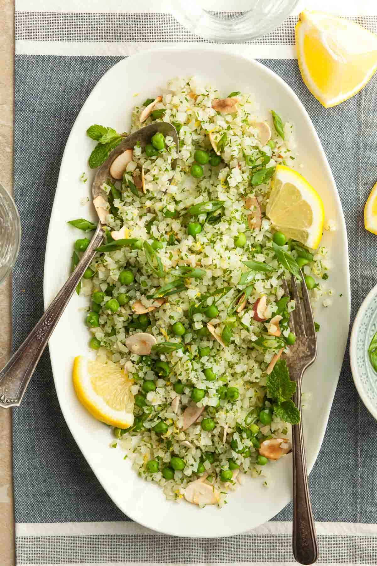 Lemon Cauliflower Rice on Platter