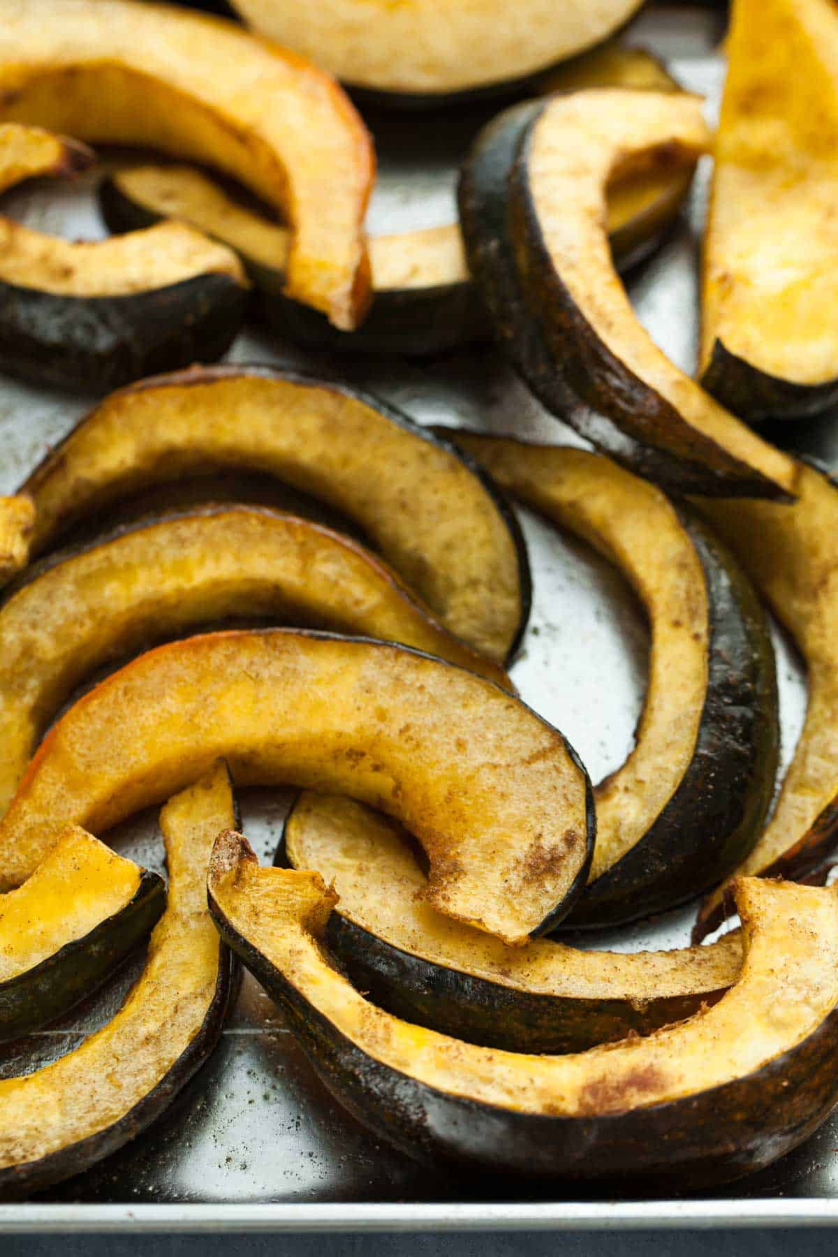 Roasted Acorn Squash on Baking Sheet