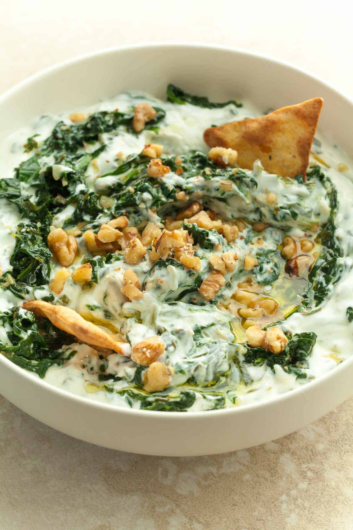 Healthy Spinach Dip in Bowl Close Up